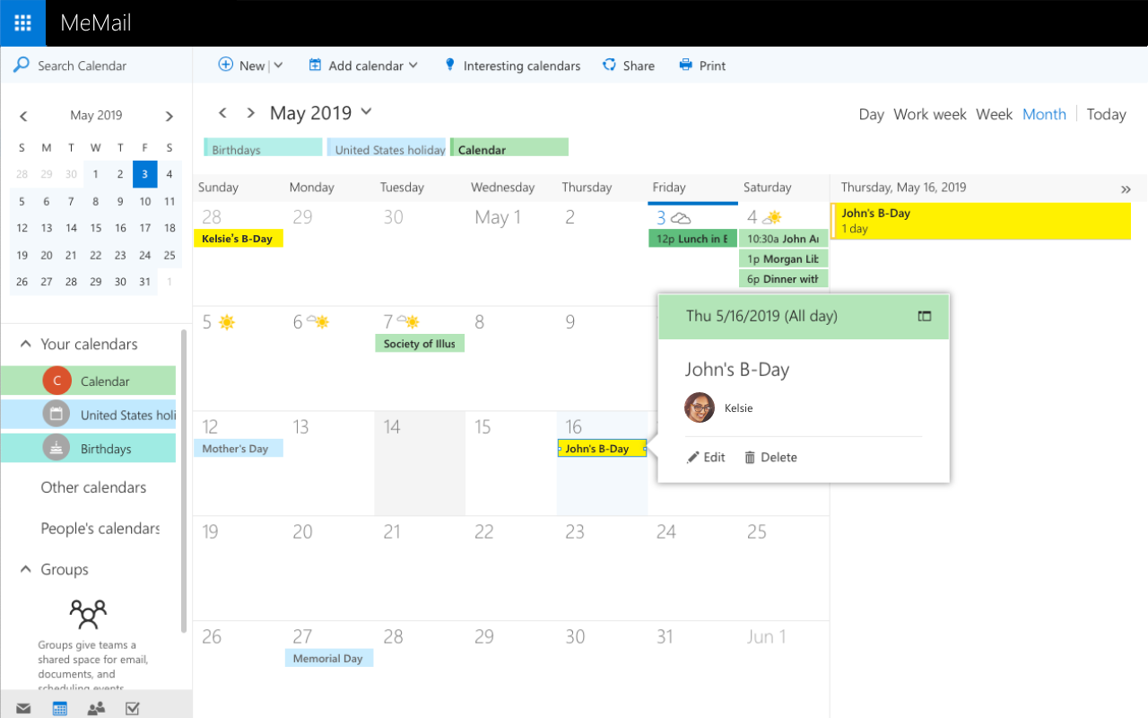 Using MeMail's Calendar Feature